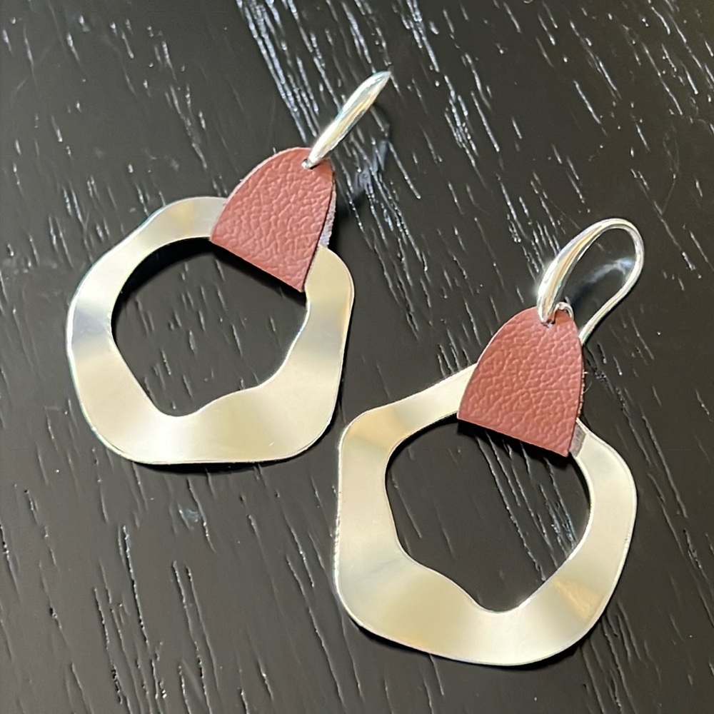 Faux leather and silver earrings-NWT